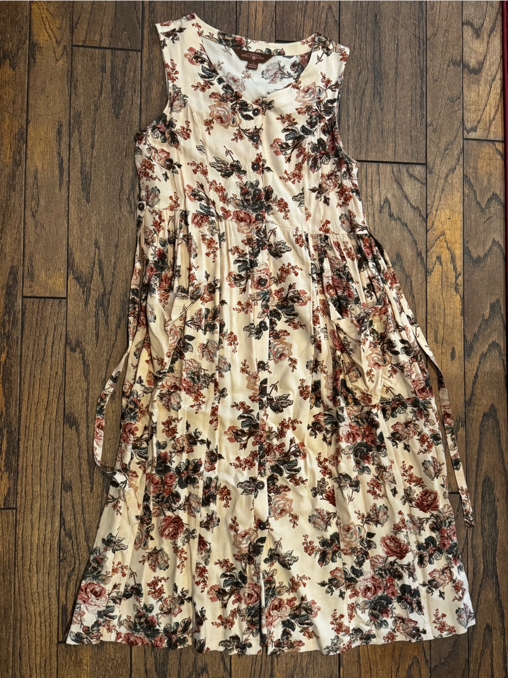 April Cornell Cream Floral Midi Dress with Rose & Olive Accents